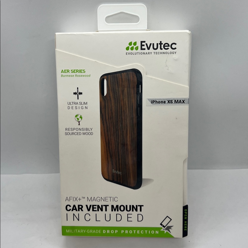 Evutec AER Burmese Rosewood Case & AFIX+ Magnetic Car Vent Mount iPhone XS Max